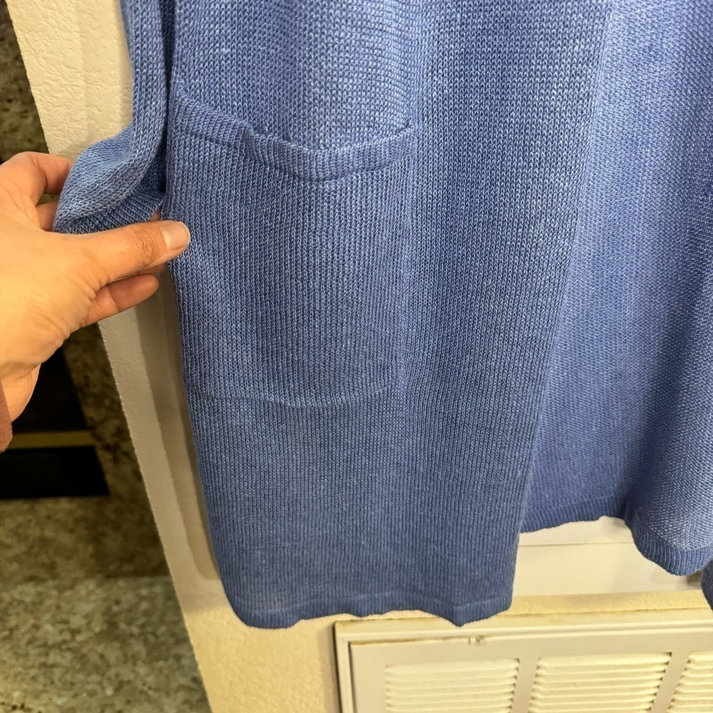 J. JILL Linen Light & Long Two Pocket Cardi Blue sz L Women's Cardigan Sweater - Picture 4 of 7